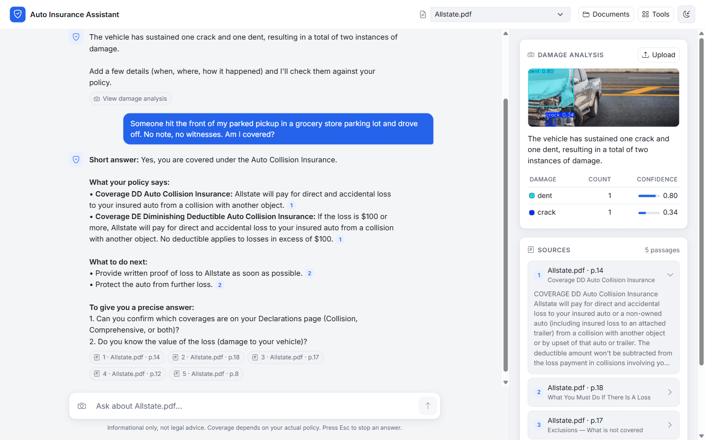 InsurAsst workspace: chat over policy documents