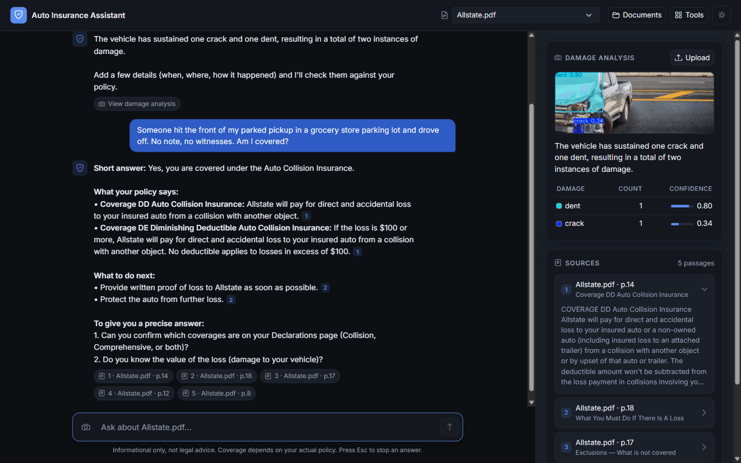 InsurAsst workspace: chat over policy documents