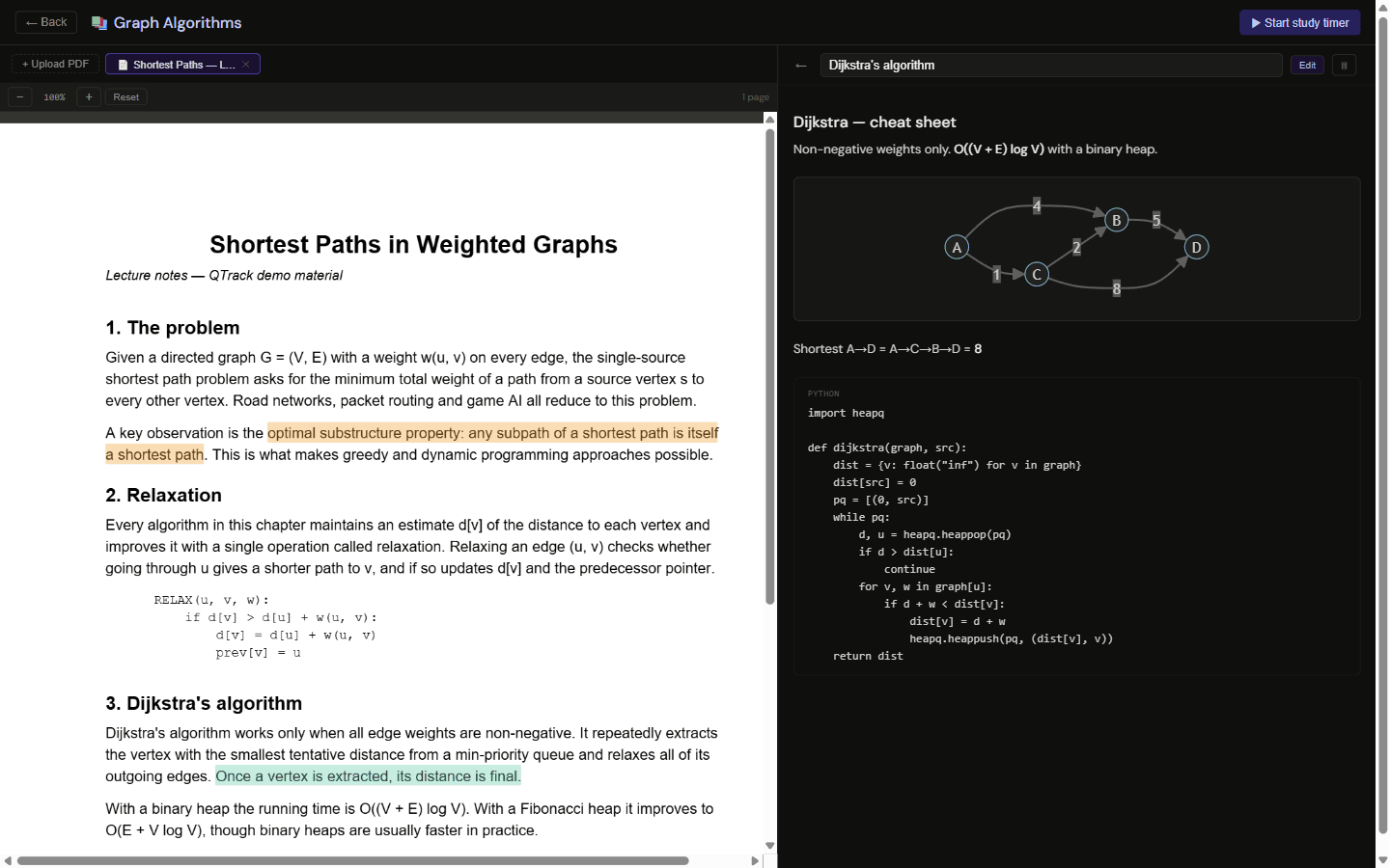 QTrack PDF study reader